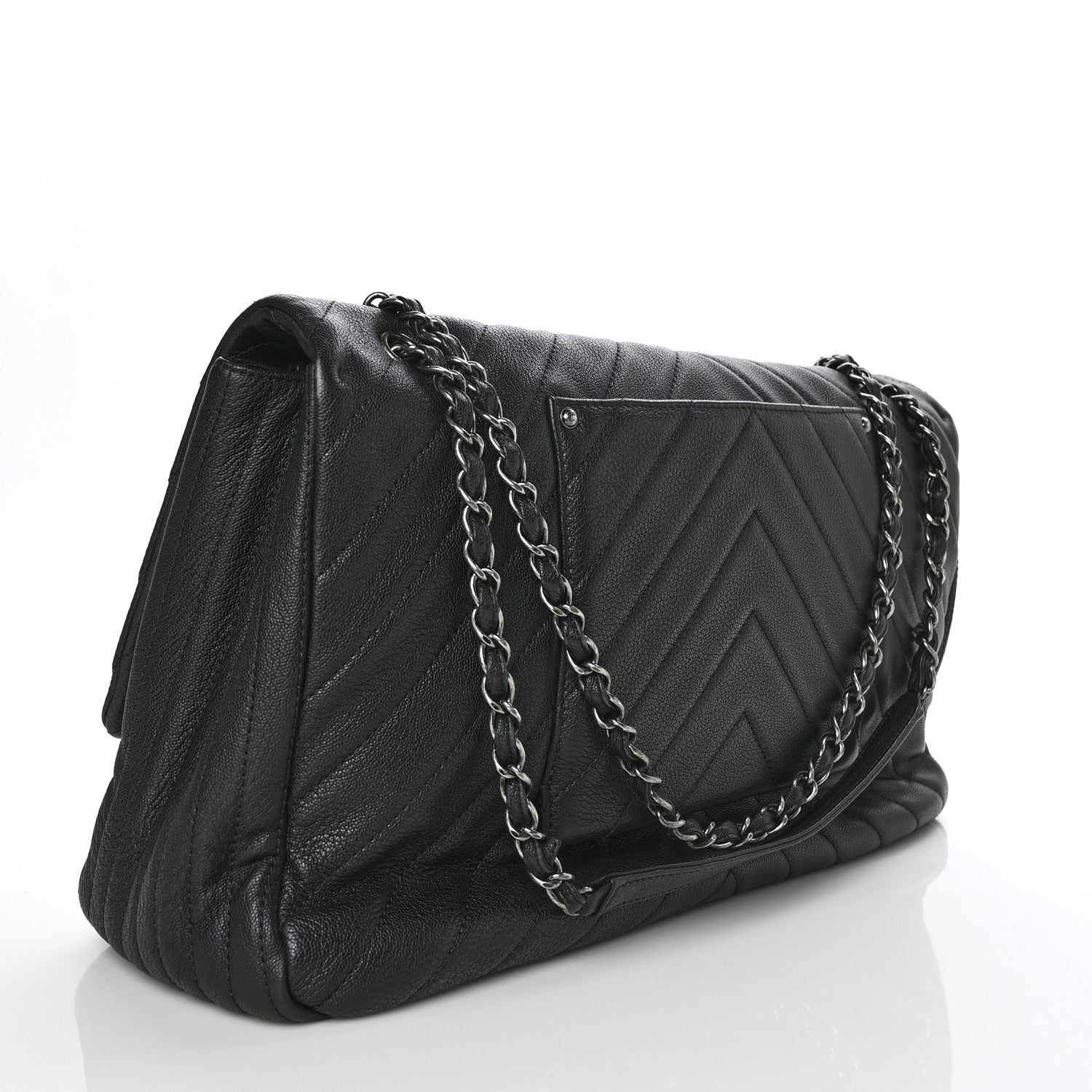 Chanel Calfskin Chevron Quilted XXL Travel Flap Bag Black 3 of 11