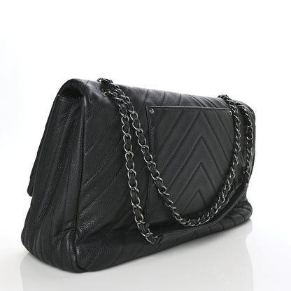 Chanel Calfskin Chevron Quilted XXL Travel Flap Bag Black 3 of 11