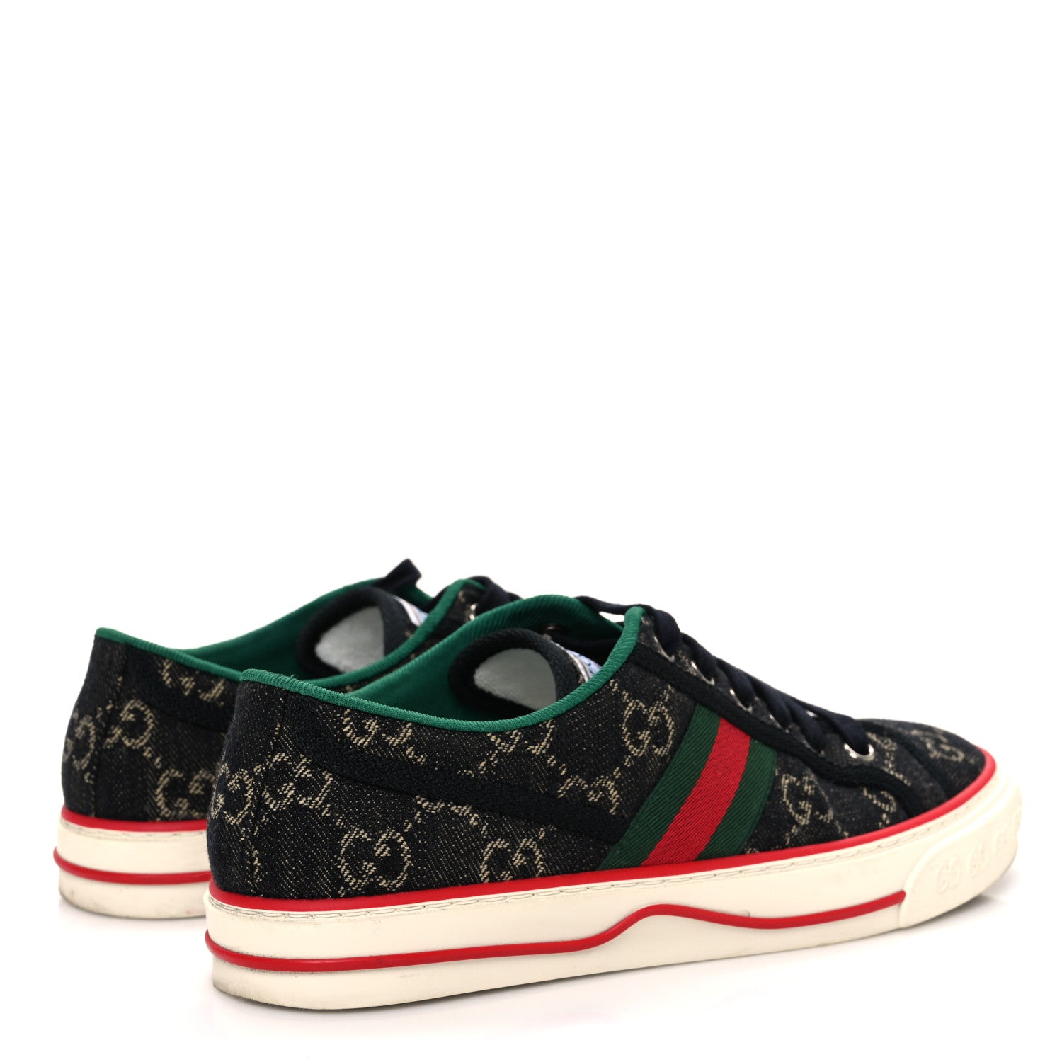 Gucci New Denim GG Monogram Web Womens 1977 Tennis Sneakers 38 Black Ivory 5 of 10