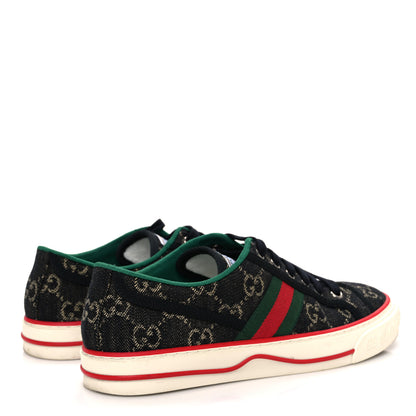 Gucci New Denim GG Monogram Web Womens 1977 Tennis Sneakers 38 Black Ivory 5 of 10