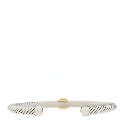 David Yurman Sterling Silver 18K Yellow Gold Diamond 5mm Cable Classics Single Station Bracelet 2 of 3