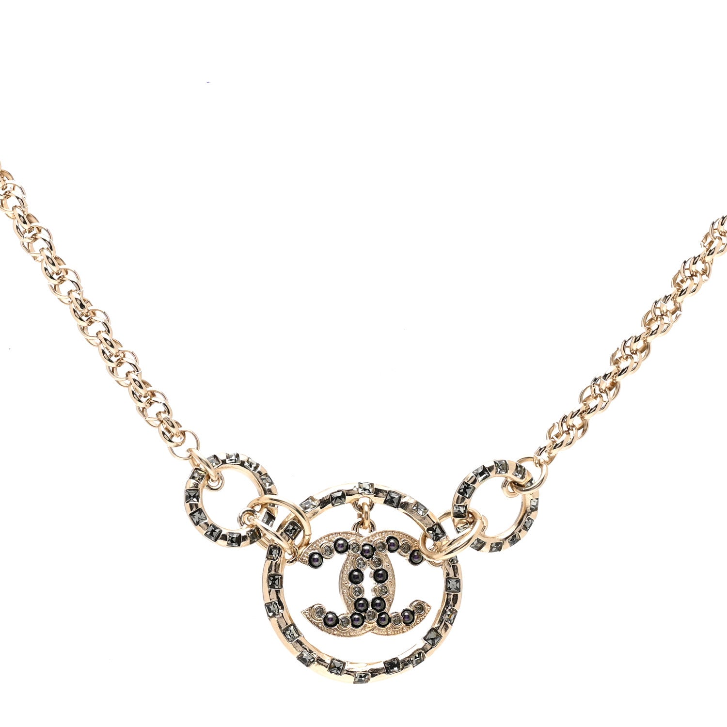 Chanel Pearl CC Chain Short Necklace Gold Purple Grey 1 of 5