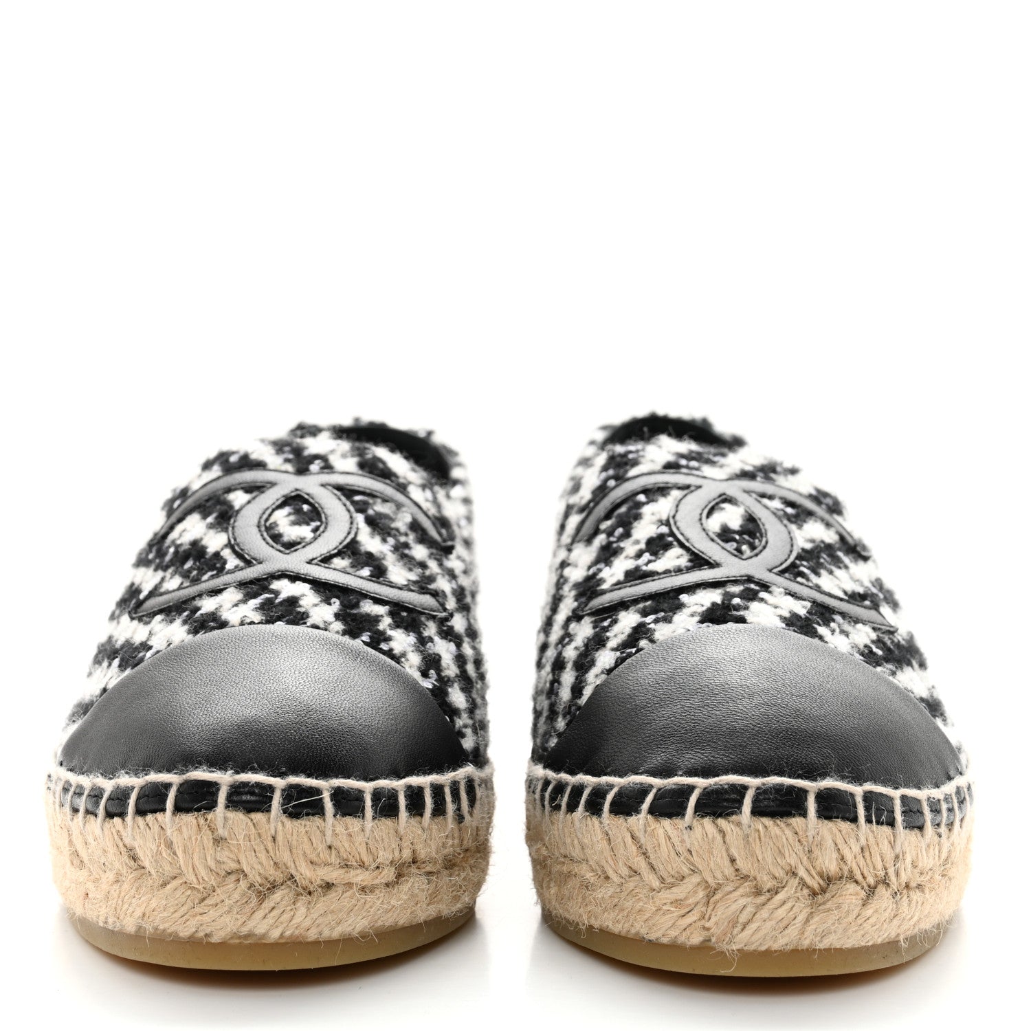 Chanel Tweed Lambskin CC Espadrilles 39 White Black 2 of 10