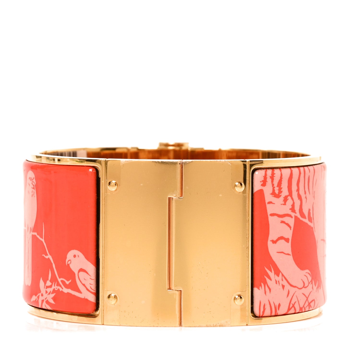 Enamel Printed Extra Wide Charniere Tendresse Feline Tattoo Hinged Bracelet XL Au Paradis