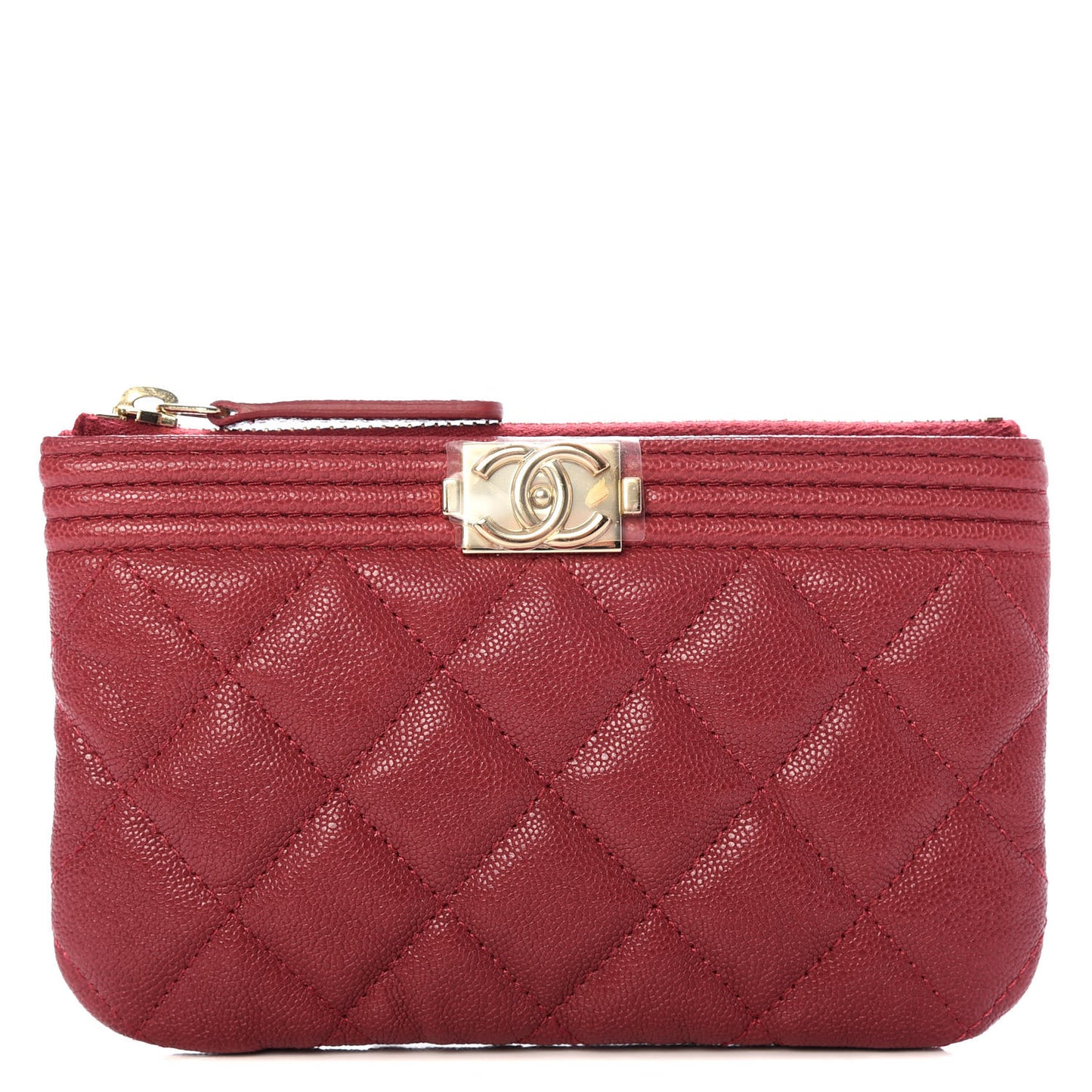 Caviar Quilted Zipped Boy Pouch Red