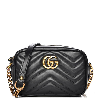 Gucci Calfskin Matelasse Mini GG Marmont Chain Shoulder Bag Black 1 of 7