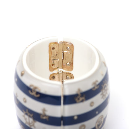 Chanel Resin Pearl Stripe CC Cuff White Navy 5 of 10