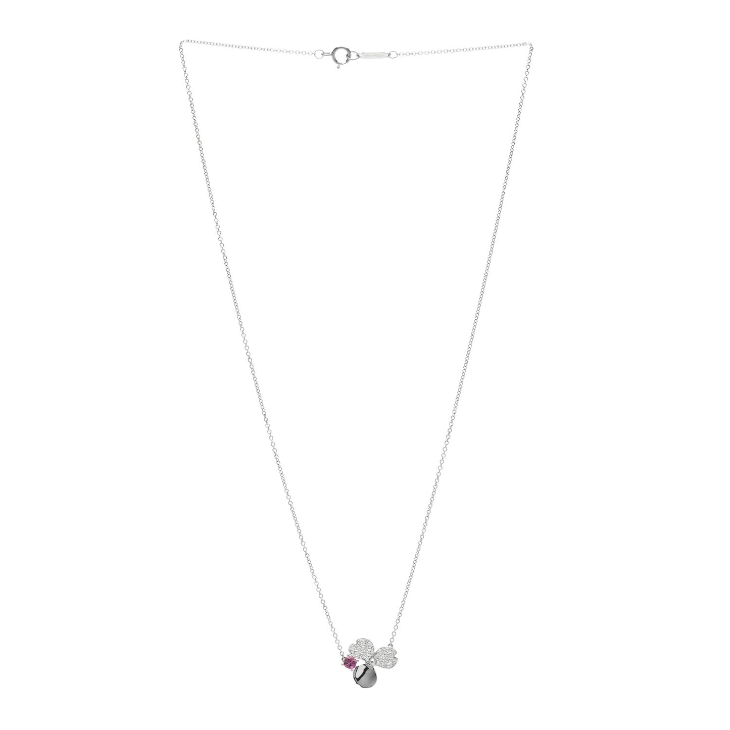 Platinum Diamond Pink Tourmaline Paper Flowers Pendant Necklace
