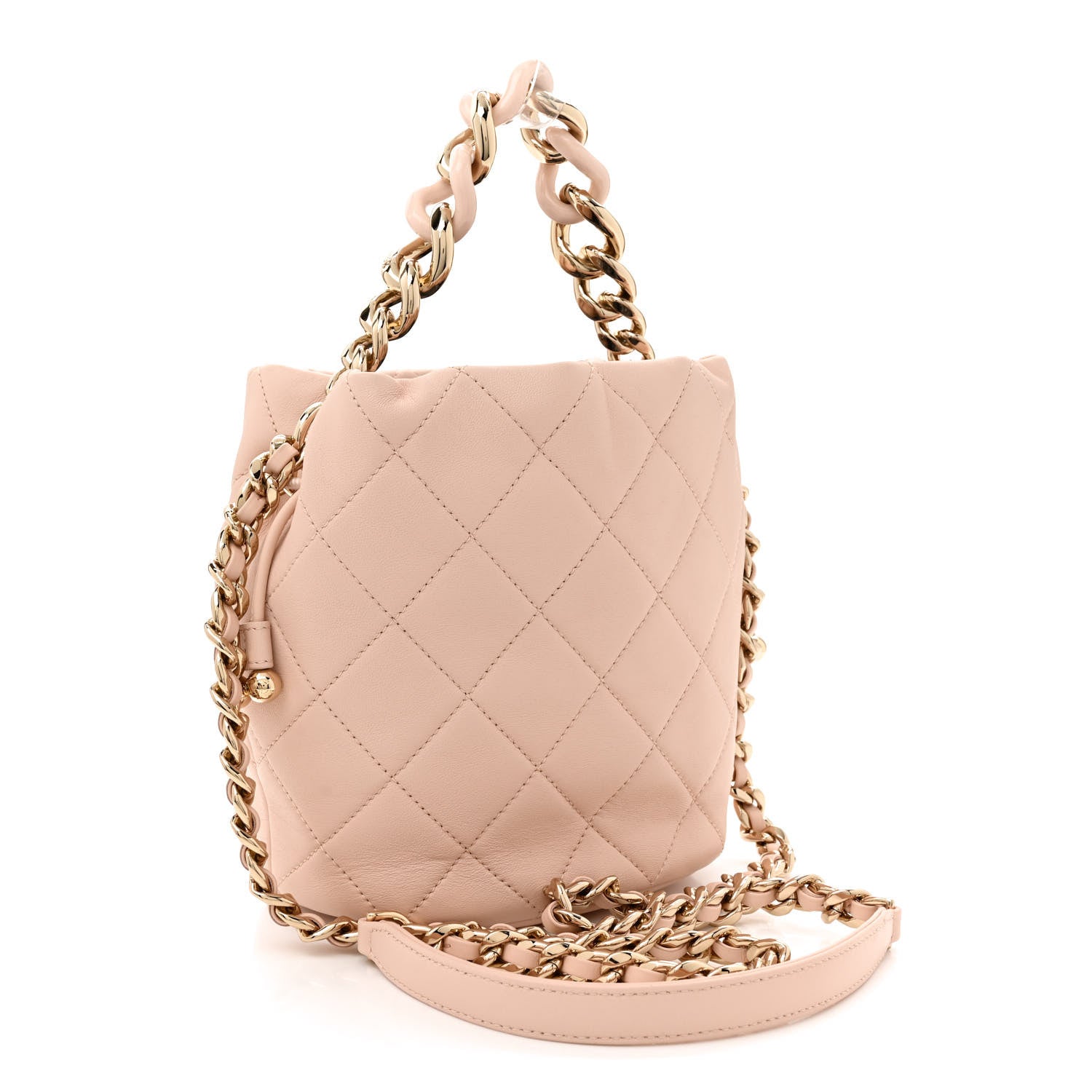 Chanel Lambskin Quilted Resin Bi-Color Chain Bucket Bag Light Beige 3 of 11