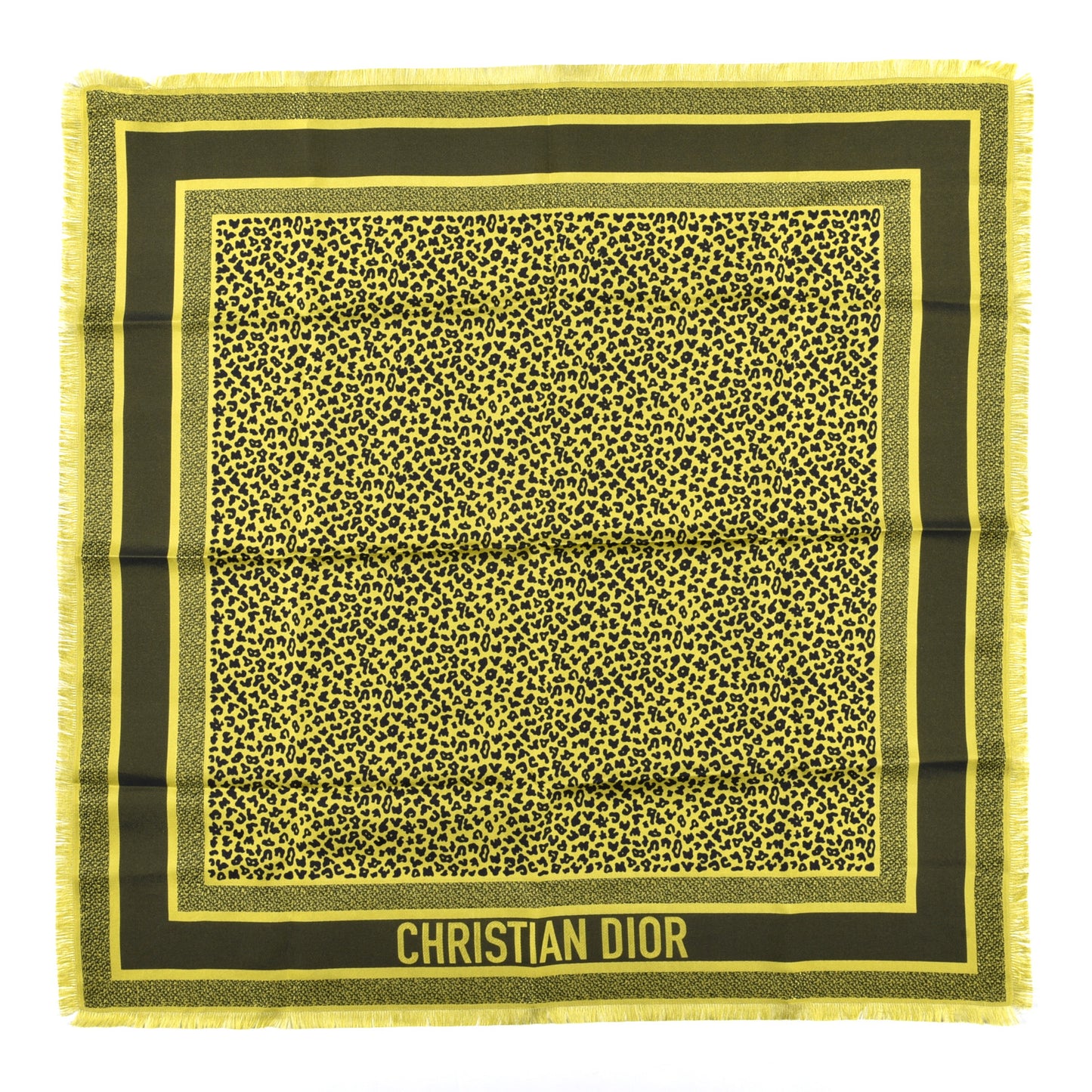 Silk Leopard Print Fringe Scarf Yellow