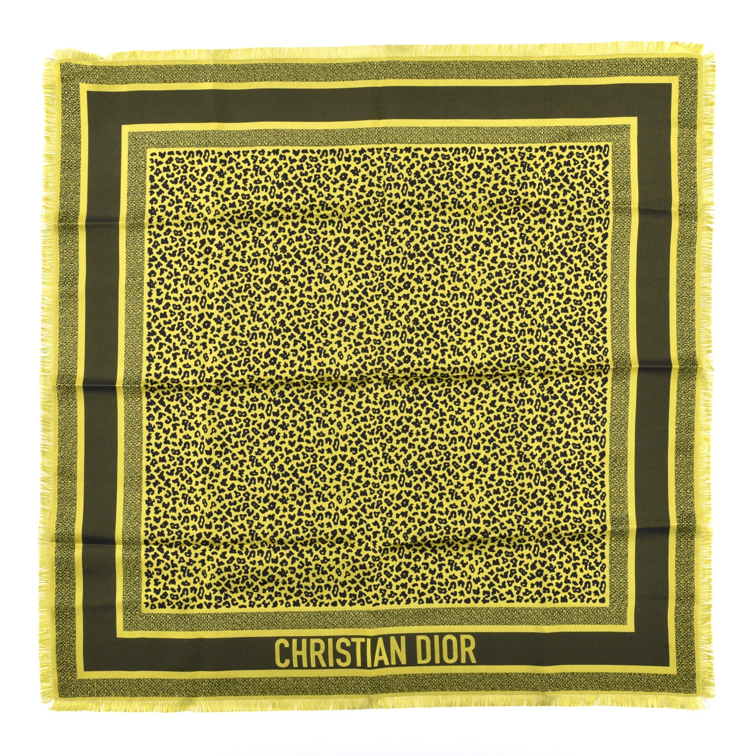 Christian Dior Silk Leopard Print Fringe Scarf Yellow 1 of 4