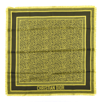 Christian Dior Silk Leopard Print Fringe Scarf Yellow 1 of 4