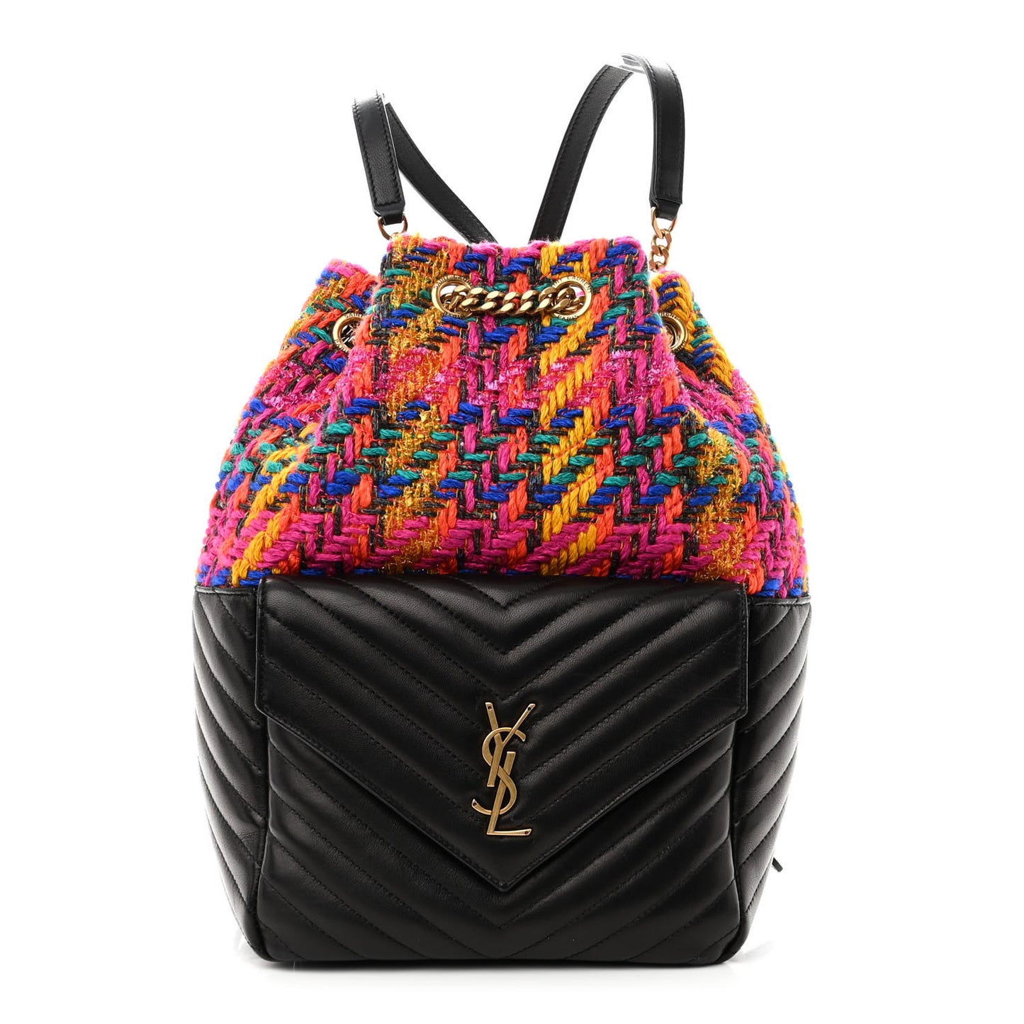 Tweed Lambskin Matelasse Monogram Joe Backpack Black Rosso Multicolor
