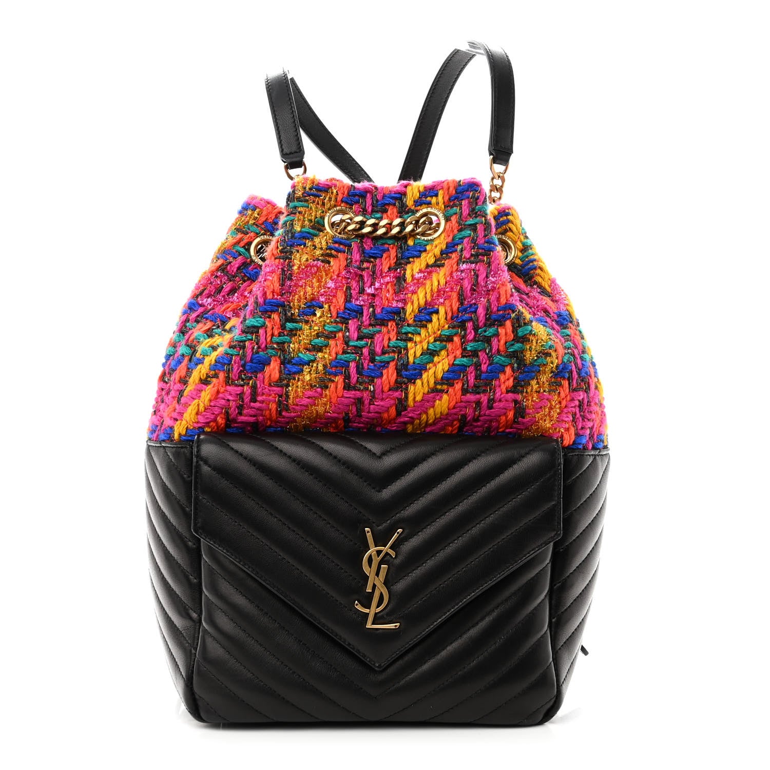 Saint Laurent Tweed Lambskin Matelasse Monogram Joe Backpack Black Rosso Multicolor 1 of 8