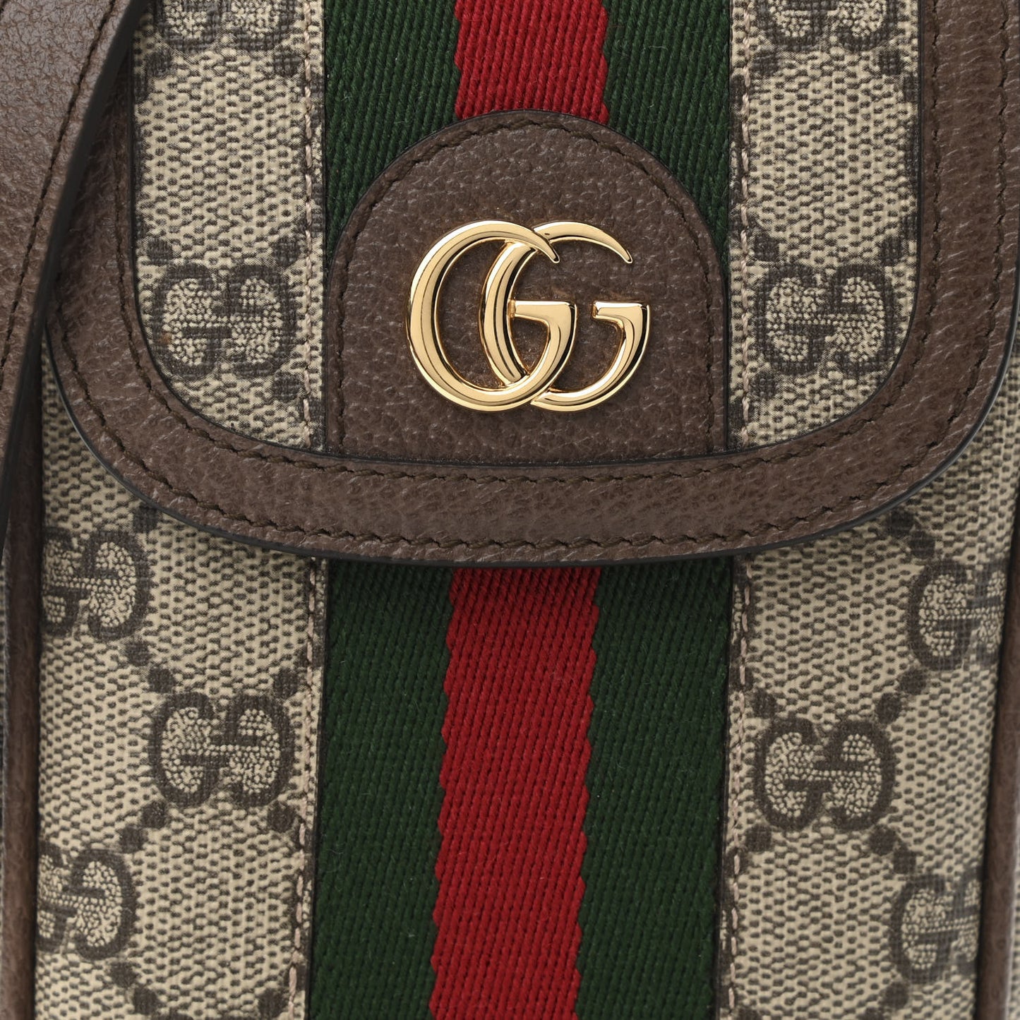 GG Supreme Monogram Web Ophidia Phone Crossbody Bag Beige New Acero
