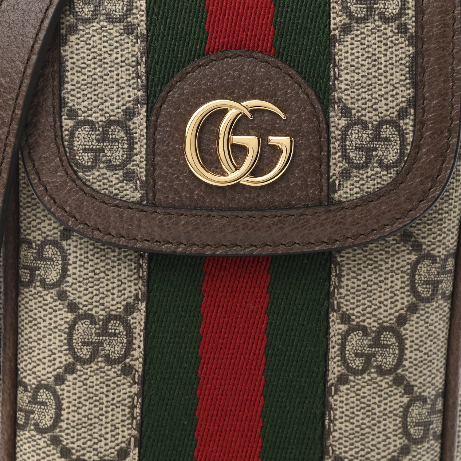Gucci GG Supreme Monogram Web Ophidia Phone Crossbody Bag Beige New Acero 8 of 11