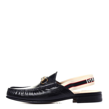 Gucci Goatskin Stripe Mens Horsebit Slingback Slippers 10 Black 1 of 11