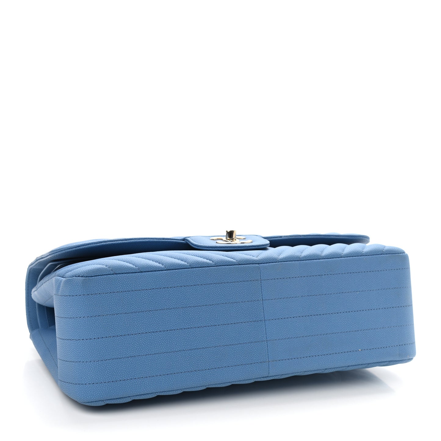 Caviar Flat Chevron Quilted Jumbo Double Flap Blue