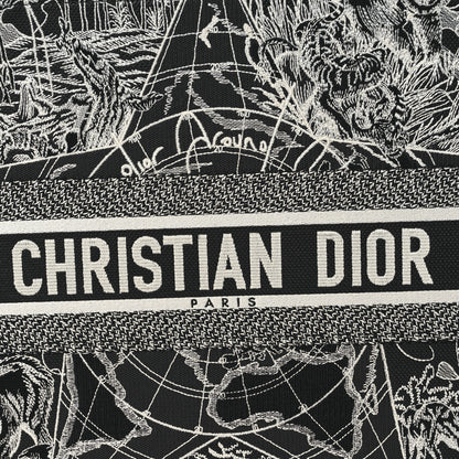 Christian Dior Canvas Embroidered Large Around The World Book Tote Black White 8 of 14