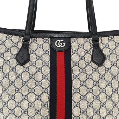 Gucci GG Supreme Monogram Textured Calfskin Web Medium Ophidia Shopping Tote Beige Blue 8 of 12
