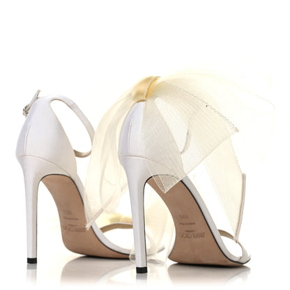 Jimmy Choo Grosgrain Asymmetric Mesh Fascinator Aveline 100 Bow Sandals 39.5 Latte 5 of 8