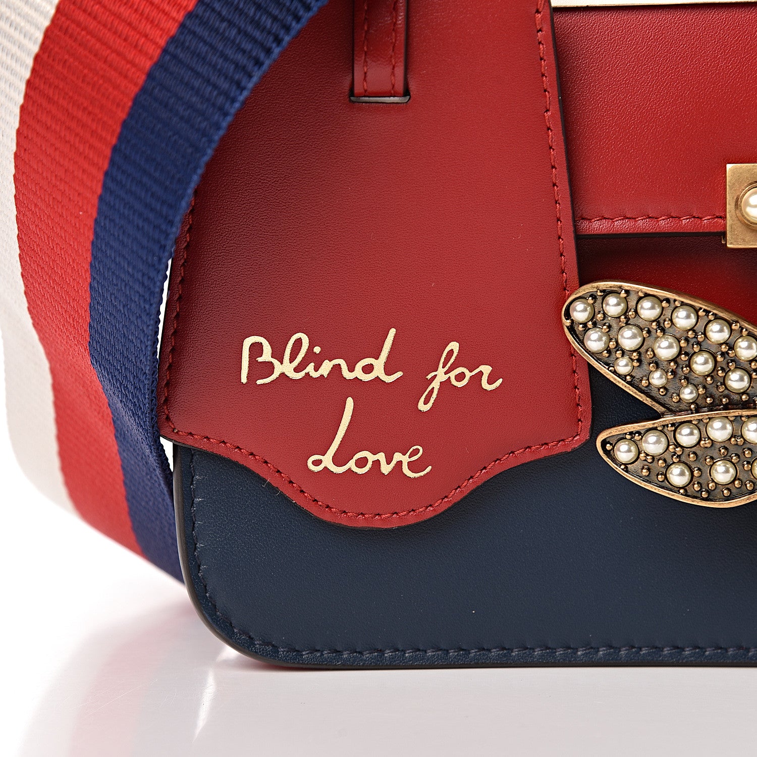 Gucci Calfskin Sylvie Web Queen Margaret Shoulder Bag Blue Agata Hibiscus Red Mystic White 11 of 12