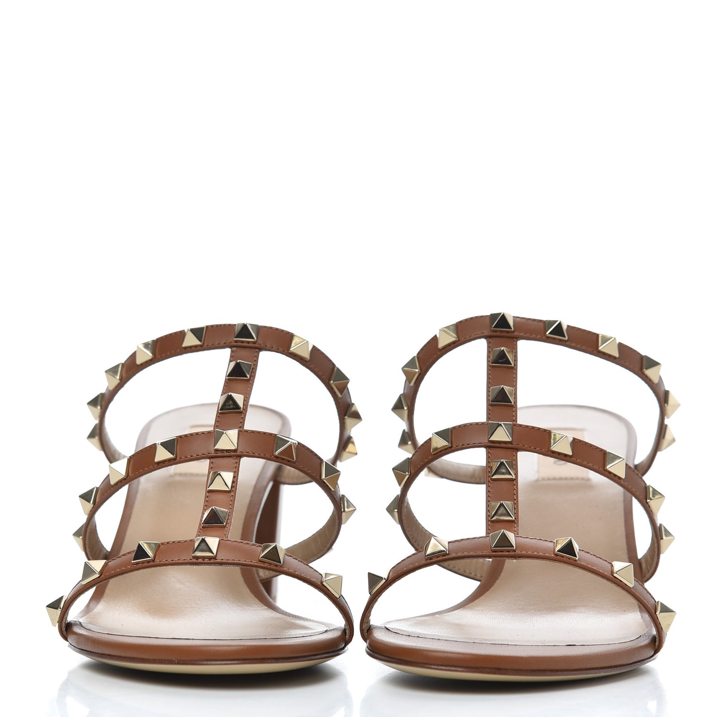 Calfskin Rockstud 60mm Caged Slide Sandals 41.5 Tobacco