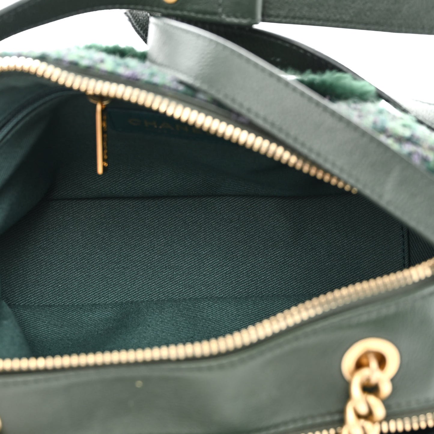 Tweed Shearling Grained Calfskin Camera Case Green