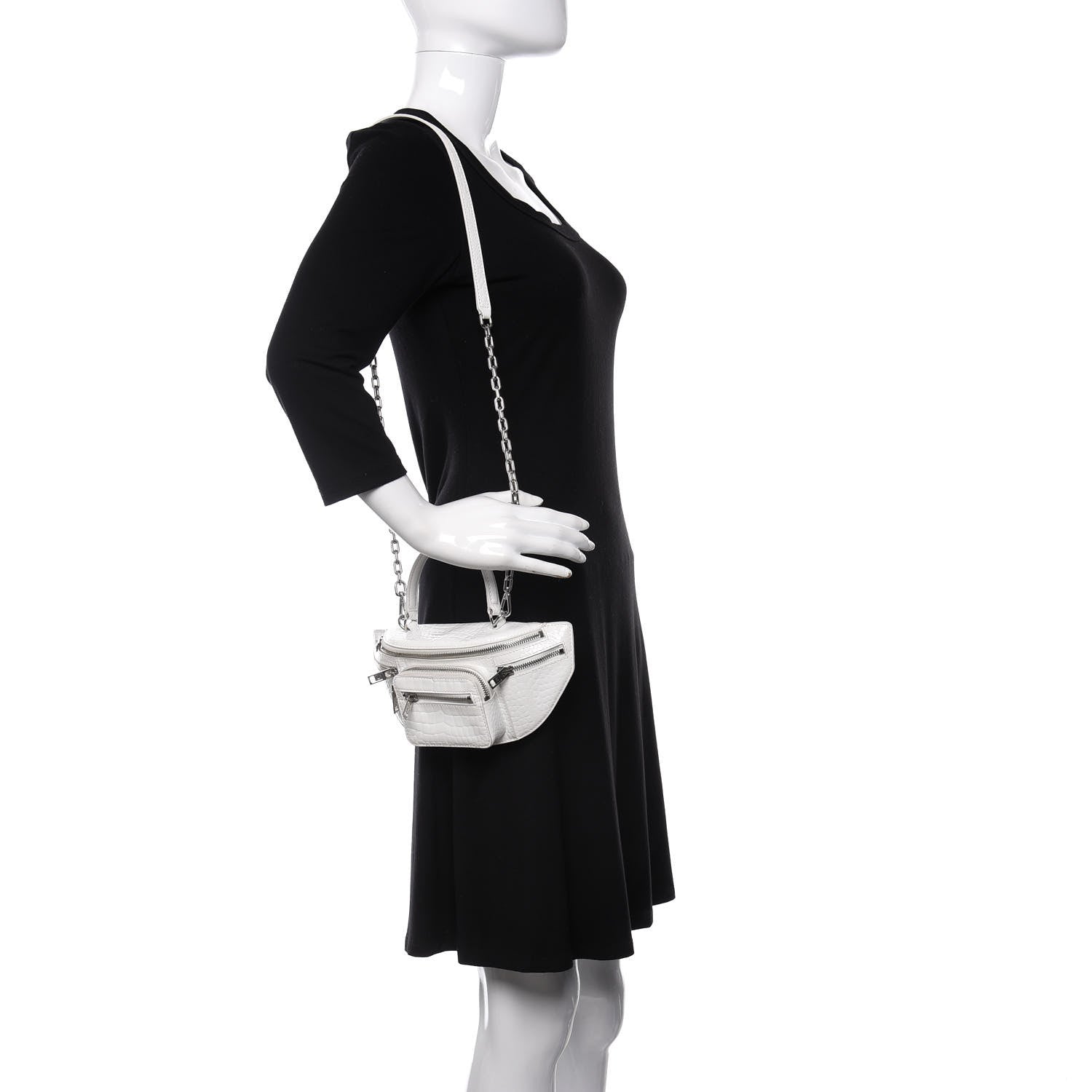 Alexander Wang Crocodile Embossed Patent Mini Top Handle Attica Belt Bag White 2 of 9