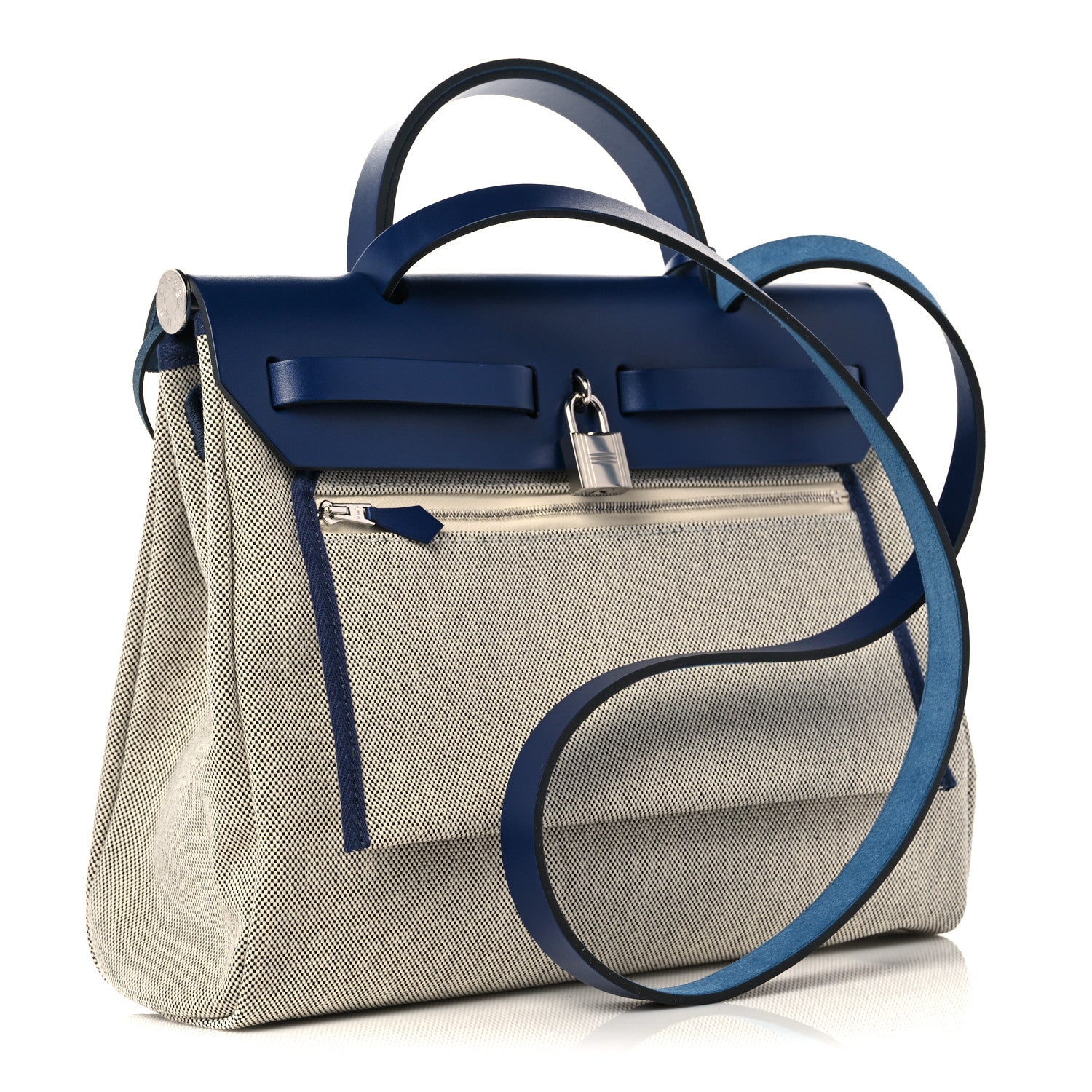 Hermes Vache Hunter Toile H Brides de Gala Herbag Zip Retourne 31 PM Bleu De France Ecru Black 4 of 18