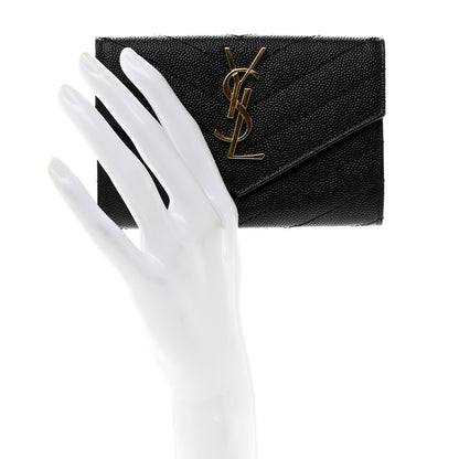 Saint Laurent Grain De Poudre Matelasse Chevron Small Monogram Envelope Wallet Black 2 of 7