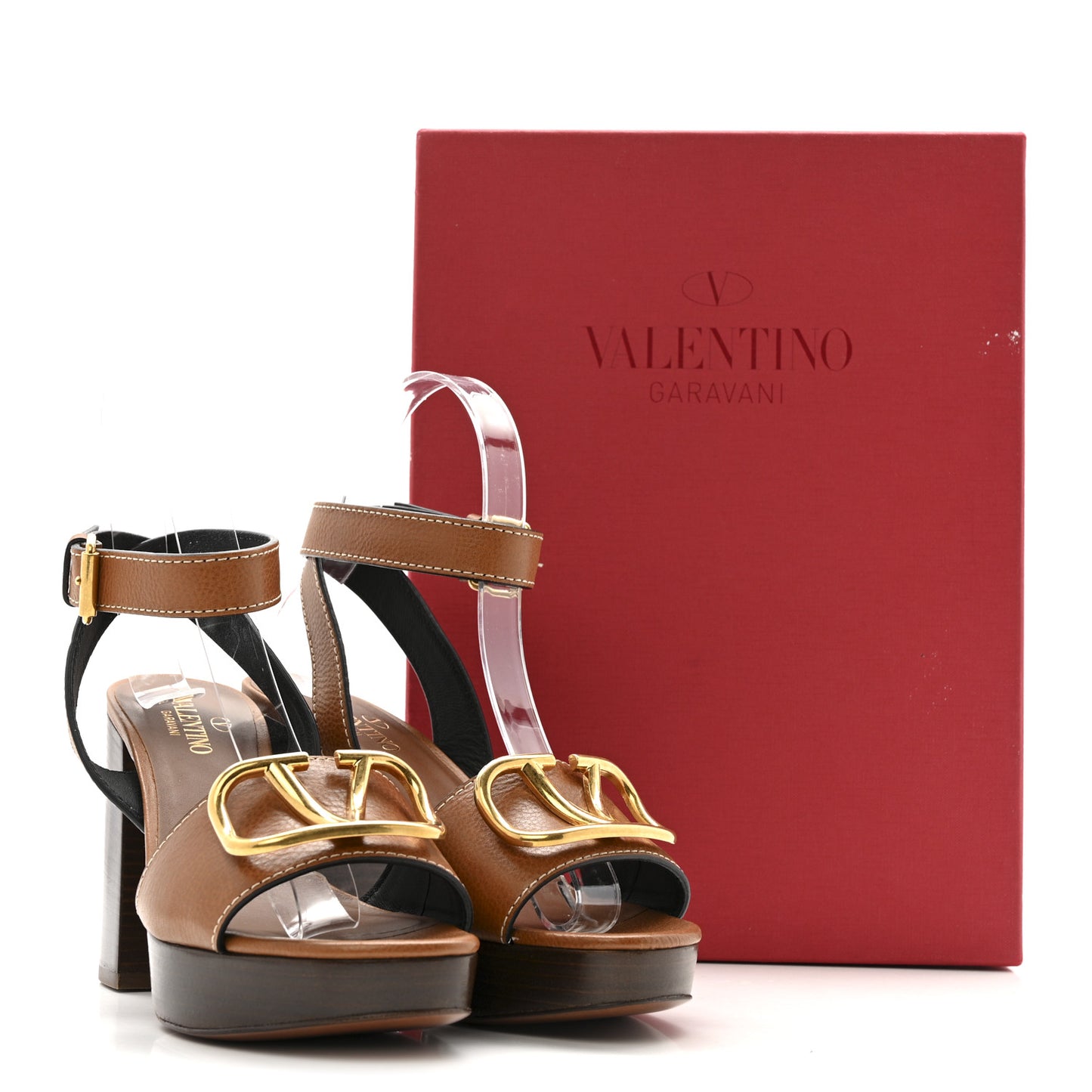 Grainy Cowhide VLogo Platform Sandals 38 Cuoio