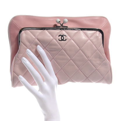 Chanel Lambskin Quilted Resin Pearl Clasp Clutch Pink 2 of 8
