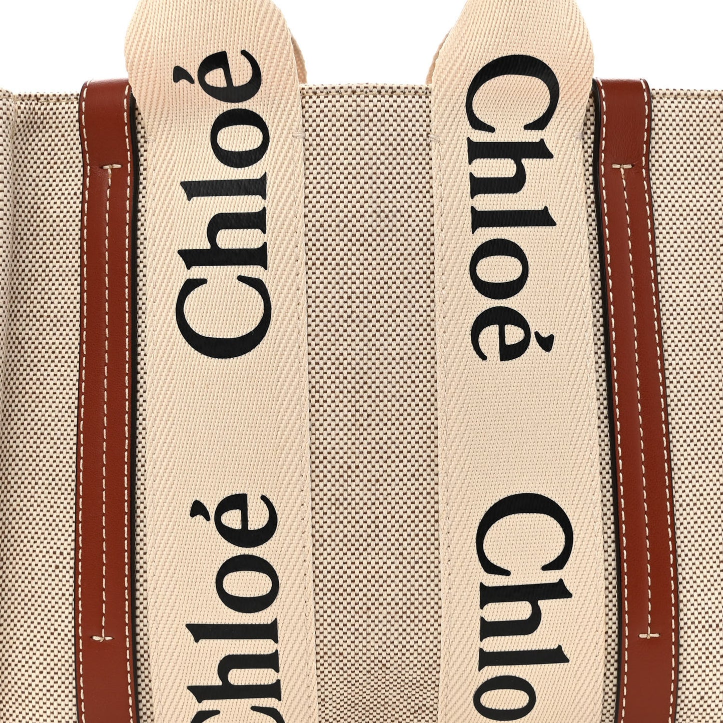 Cotton Calfskin Small Woody Ribbon Tote White Brown