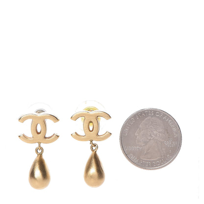 Chanel Brushed Metal CC Drop Earrings Gold 4 of 10