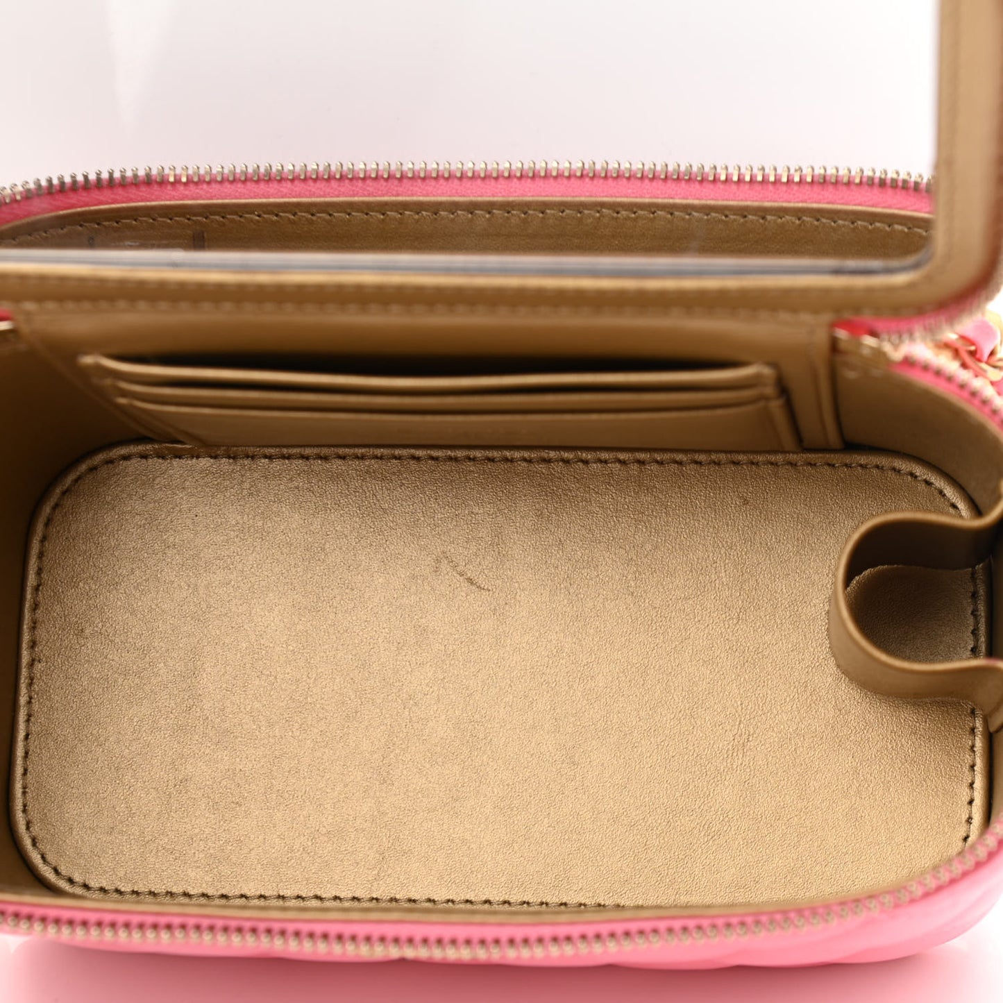 Lambskin Quilted Small Pearl Crush Vanity Case With Chain Pink