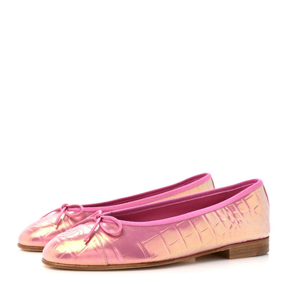 Chanel Iridescent Calfskin Crocodile Embossed Ballerina Flats 36.5 Pink 4 of 10