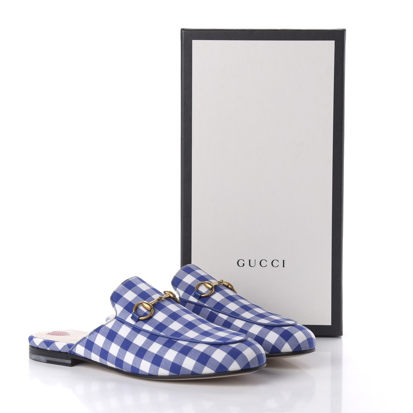 Cotton Gingham Womens Princetown Slippers 37.5 White Blue