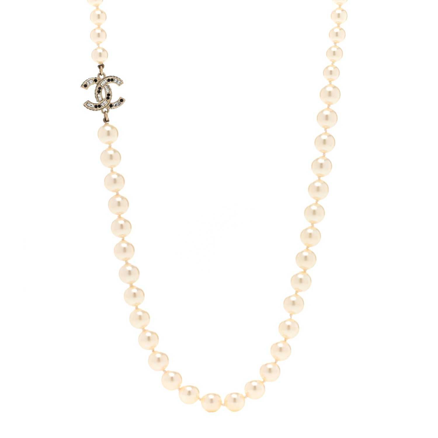 Chanel Pearl Baguette Crystal CC Long Necklace Silver 1 of 6