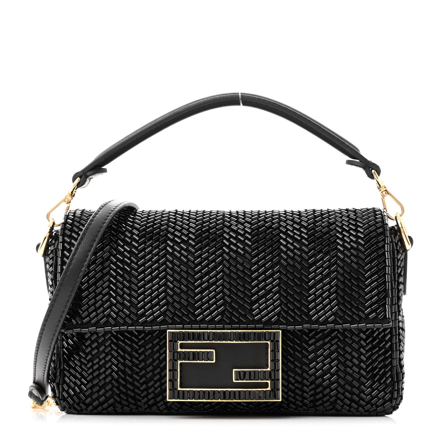 Enamel Nappa Beaded Woven Mini Baguette Black