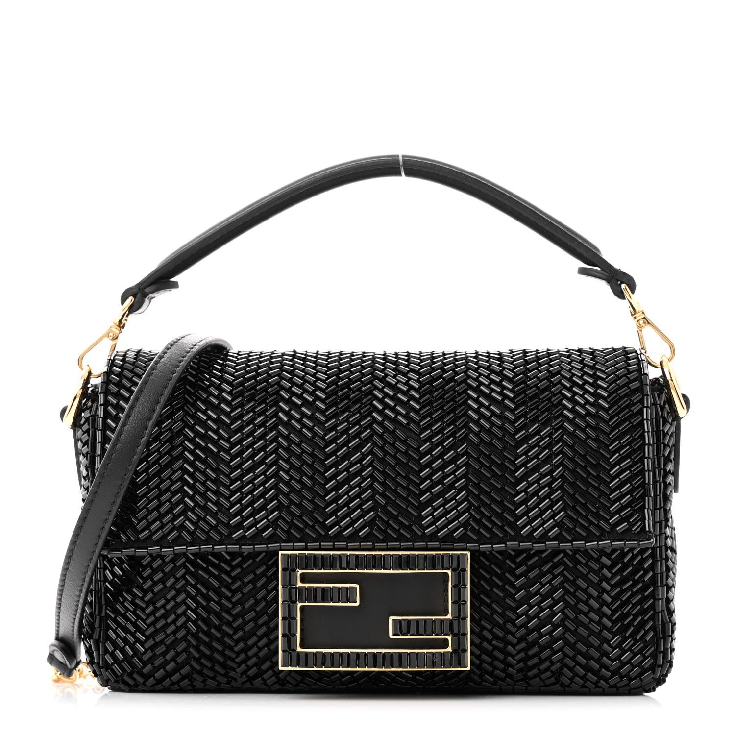 Fendi Enamel Nappa Beaded Woven Mini Baguette Black 1 of 10