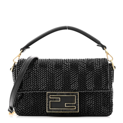 Fendi Enamel Nappa Beaded Woven Mini Baguette Black 1 of 10