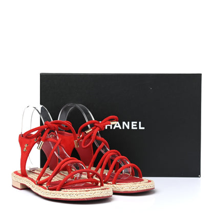 Chanel Suede Espadrille Sandals 38 Red 11 of 11