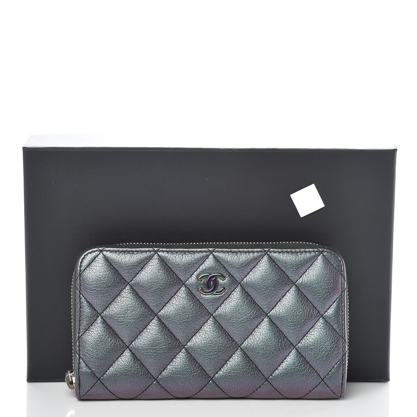 Iridescent Goatskin Quilted Small Zip Around Wallet Purple