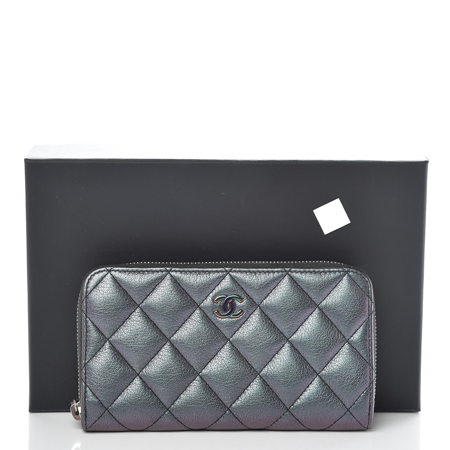 Chanel Iridescent Goatskin Quilted Small Zip Around Wallet Purple 9 of 9
