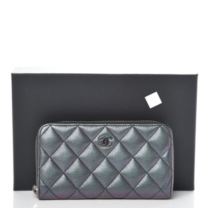 Chanel Iridescent Goatskin Quilted Small Zip Around Wallet Purple 9 of 9