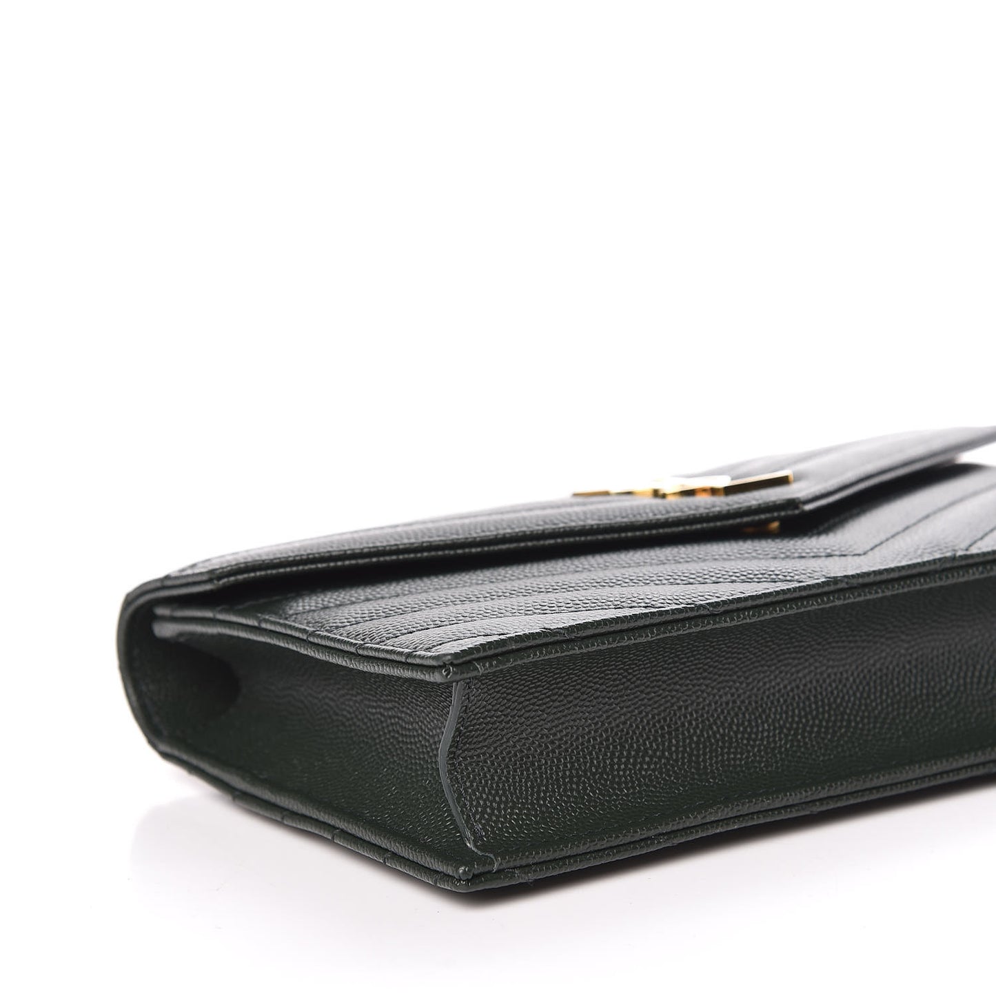 Grain De Poudre Matelasse Chevron Monogram Envelope Chain Wallet Dark Green