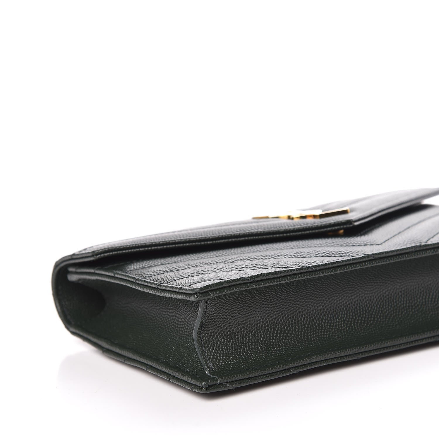 Saint Laurent Grain De Poudre Matelasse Chevron Monogram Envelope Chain Wallet Dark Green 5 of 9