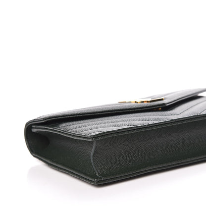 Saint Laurent Grain De Poudre Matelasse Chevron Monogram Envelope Chain Wallet Dark Green 5 of 9
