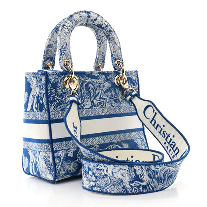 Christian Dior Canvas Toile De Jouy Reverse Embroidered Medium Lady D-Lite Fluorescent Blue 2 of 9